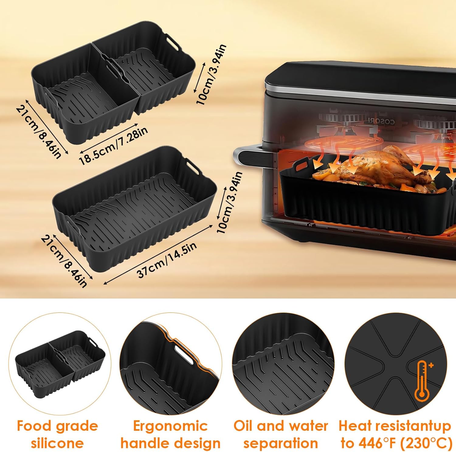 Accessoires Air Fryer - silicone réutilisable, racks, paniers, pour Cosori 10L