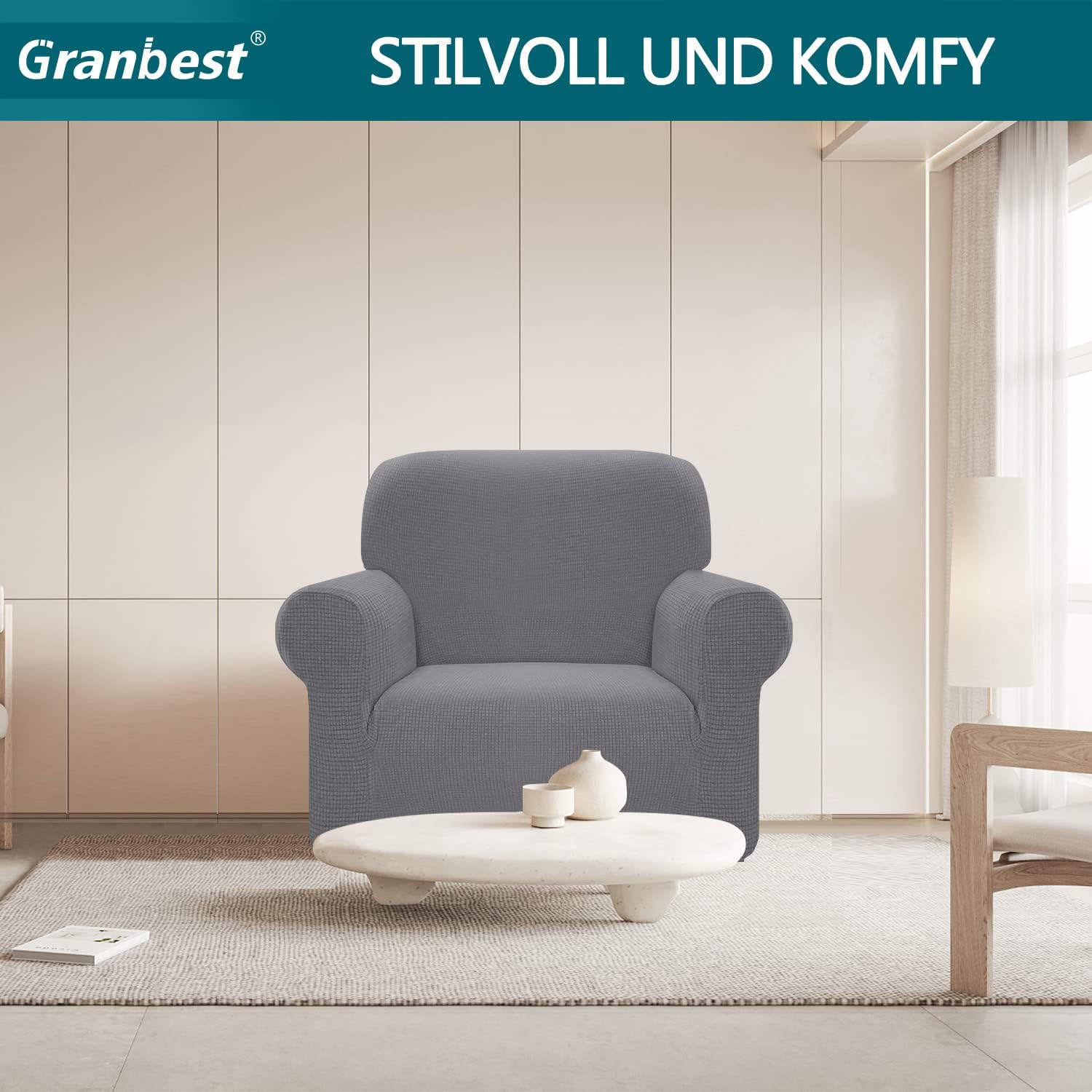 Granbest - Housse Stretch imperméable 1 place - Gris clair - Jacquard antidérapant