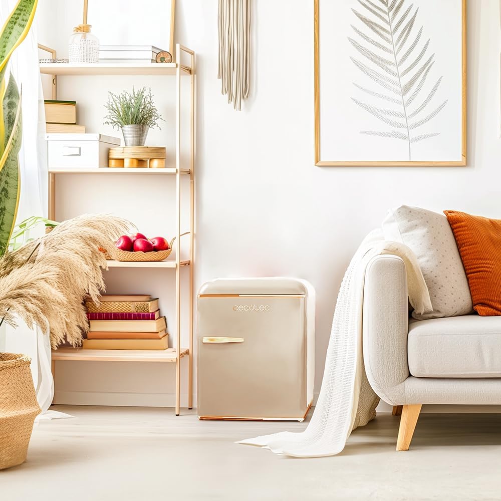 Cecotec - Mini Frigo Bolero CoolMarket TT - 55x44,7cm - Classe E, bac à glace, poignée chromée, beige