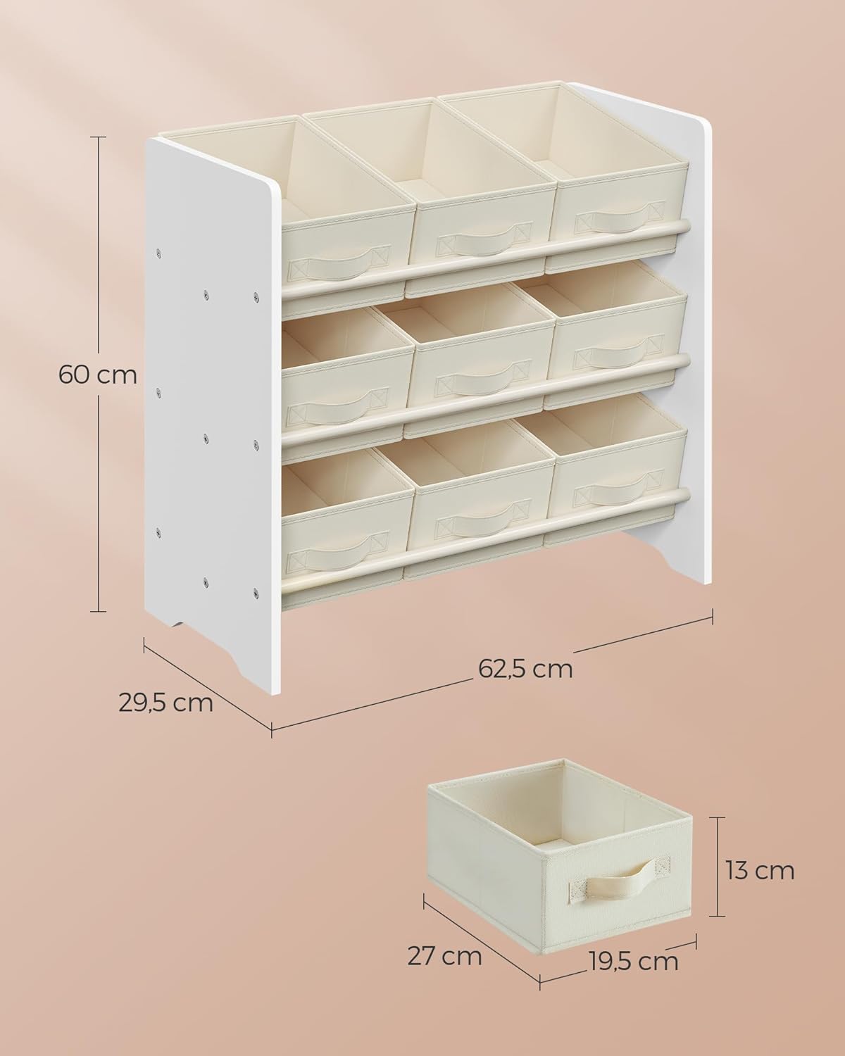 SONGMICS - étagère à jouets enfants - 29,5x62,5x60 cm - 9 boîtes tissu, rangement spacieux, blanc nuage GKR033W10