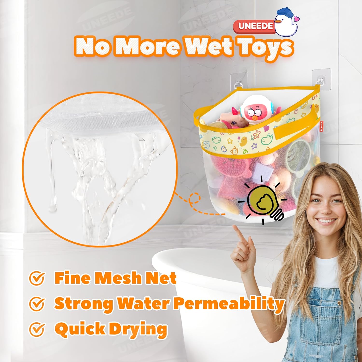 UNEEDE - rangement jouets bain canard - compact - filet pratique