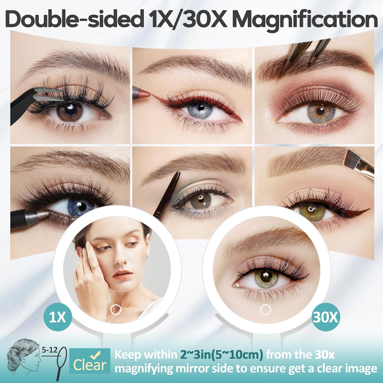 B Beauty Planet - miroir double face - compact, pliable, lumineux, 1X/30X, 2000mAh