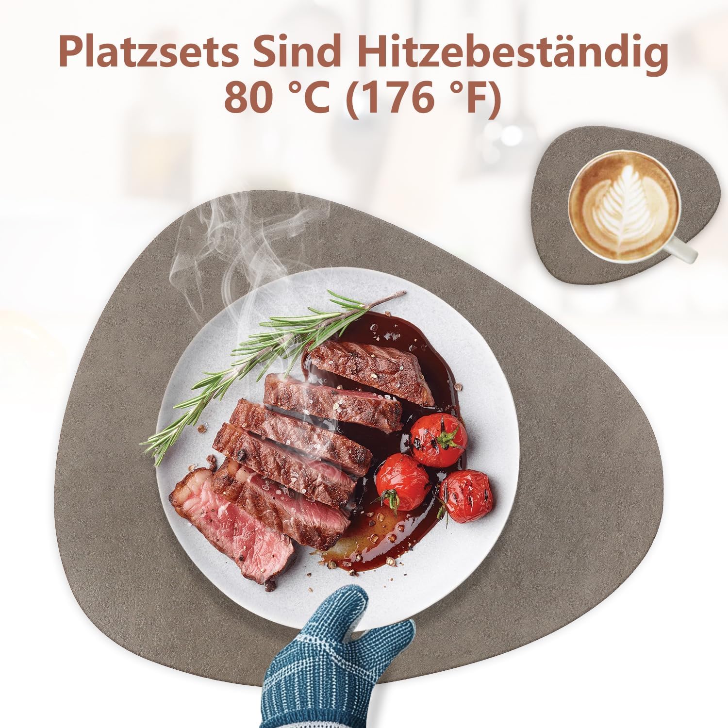 Set de table - lot de 4, cuir PU double face, 41x33cm, antidérapant