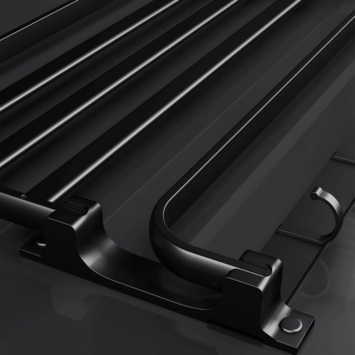 Porte-serviettes mural noir, 58cm, sans perçage, 5 crochets