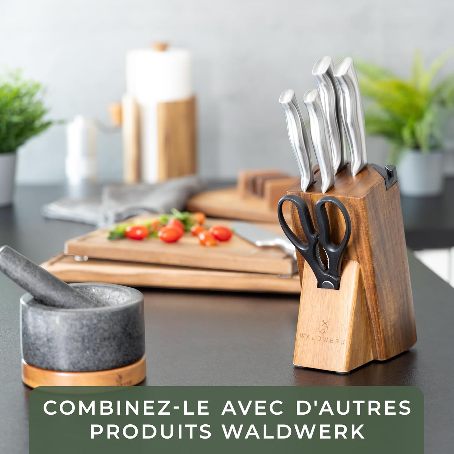 Waldwerk - Set 7 couteaux cuisine bloc rangement aiguiseur intégré