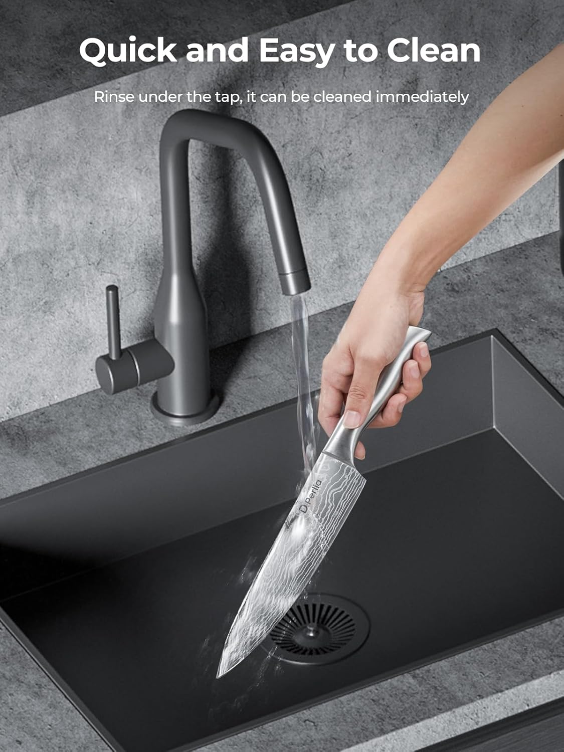 D.Perlla - Set de 15 couteaux pro, inox, bloc auto-affûtant