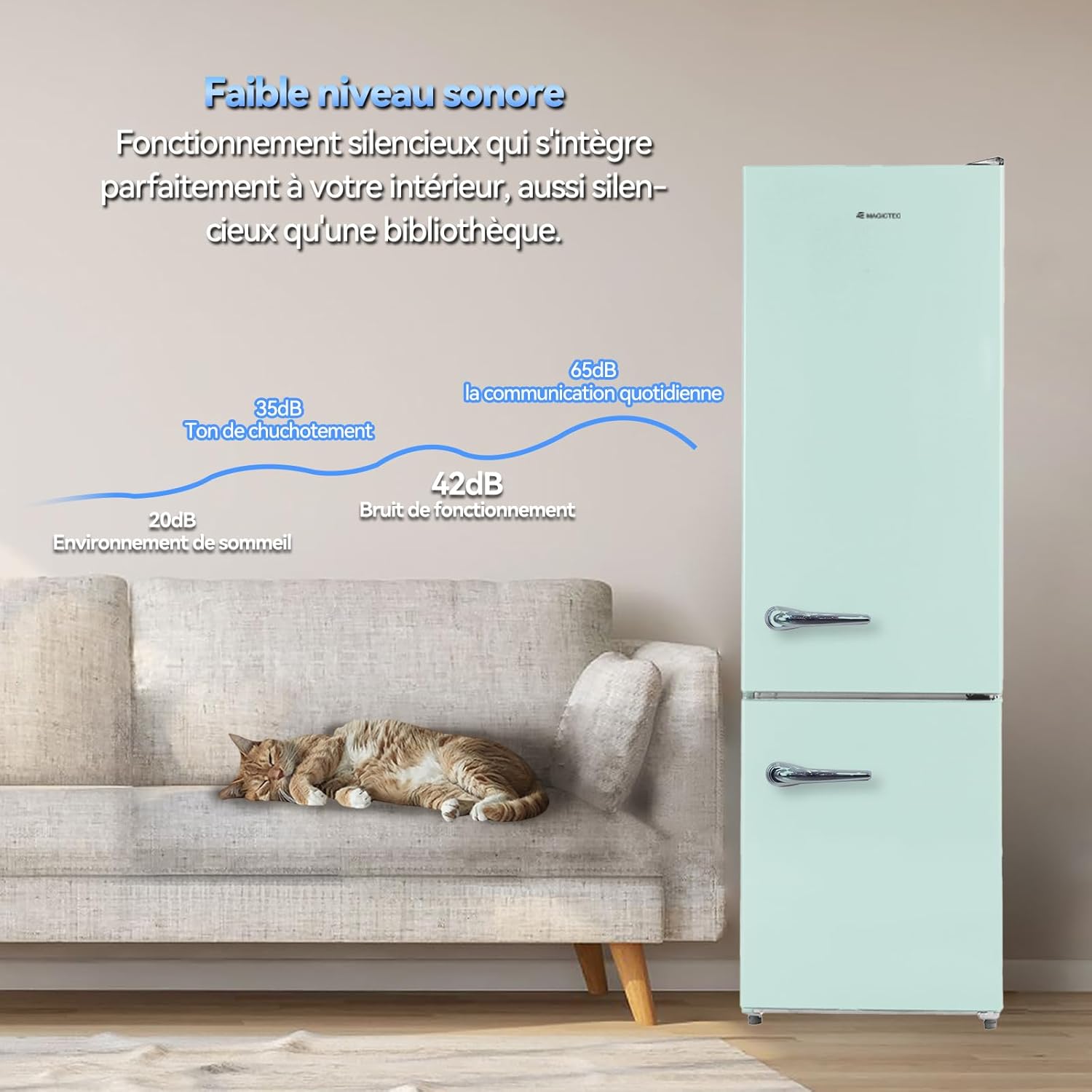 magictec - frigo vintage combiné 179cm, 236L, no frost, vert matcha