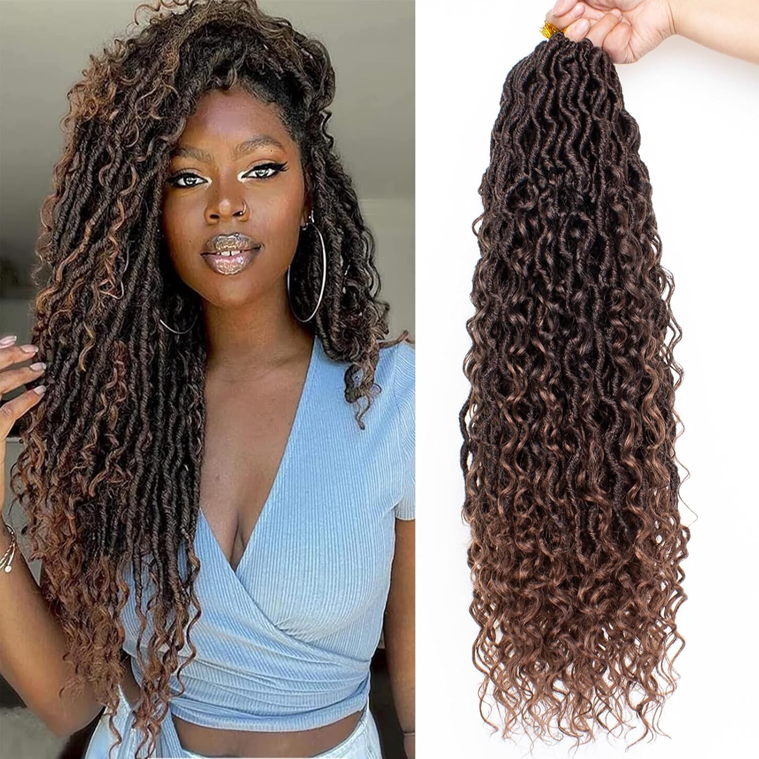 Xtrend - Bohemian Faux Locs - 24 pouces - 8 packs, wavy, pré-bouclés, 12 mèches - T30#
