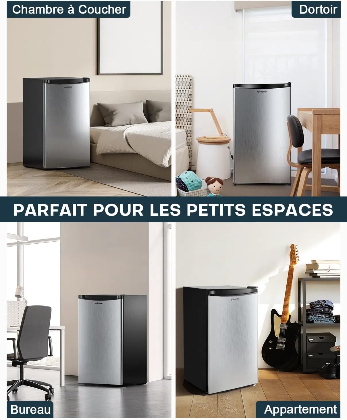 Upstreman - mini réfrigérateur 91L, congélateur, inox, thermostat réglable - BR321