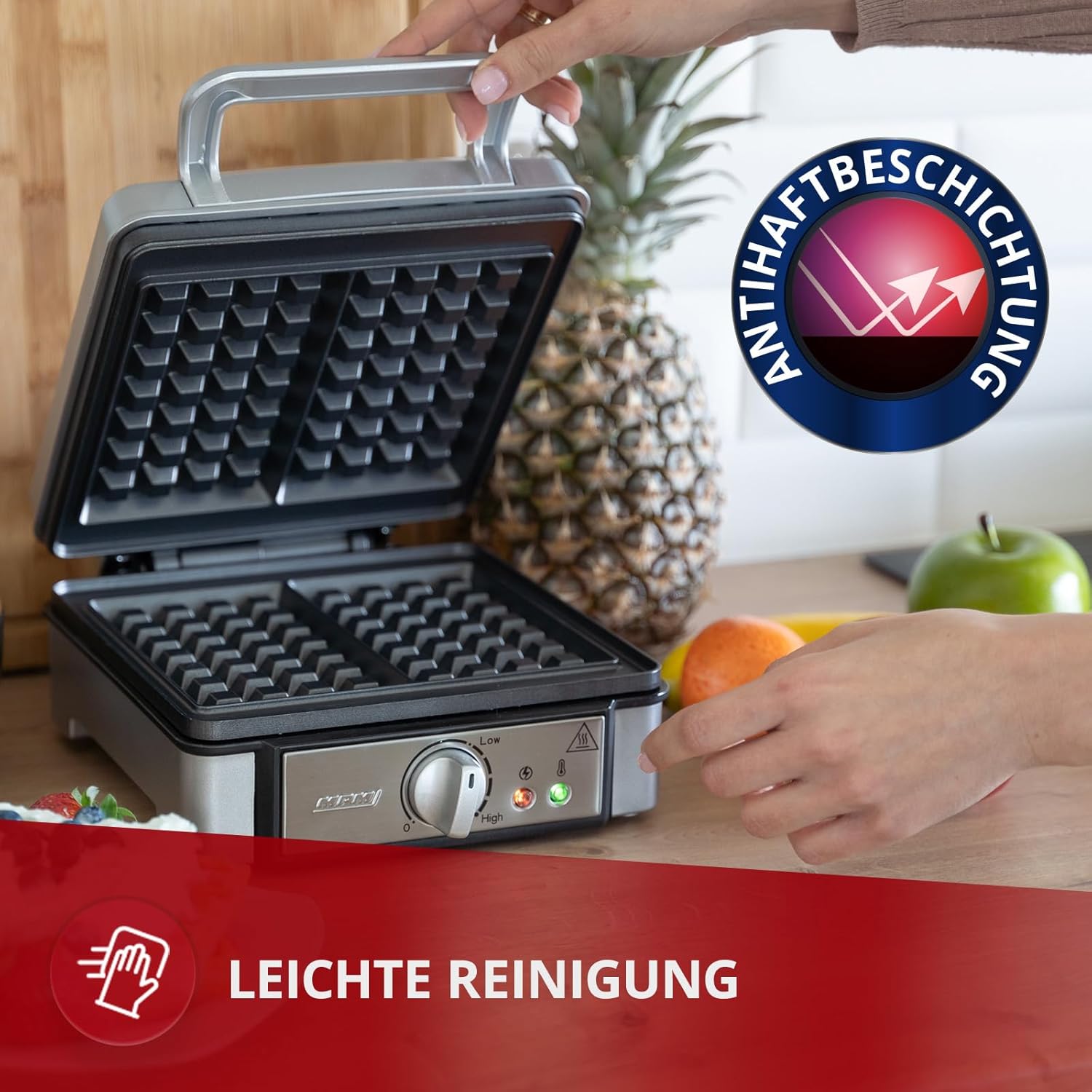 MPM - gaufrier professionnel inox - 2 gaufres épaisses, température réglable, 1400W - MGO13