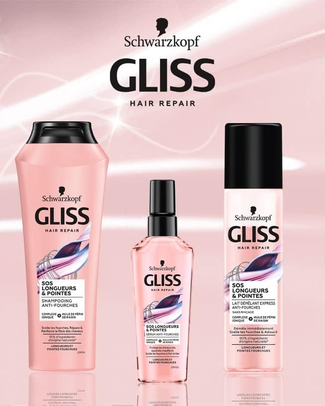 Schwarzkopf - Gliss SOS Longueur & Pointes - 200ml - Lait démêlant, 90% naturel, scelle fourches