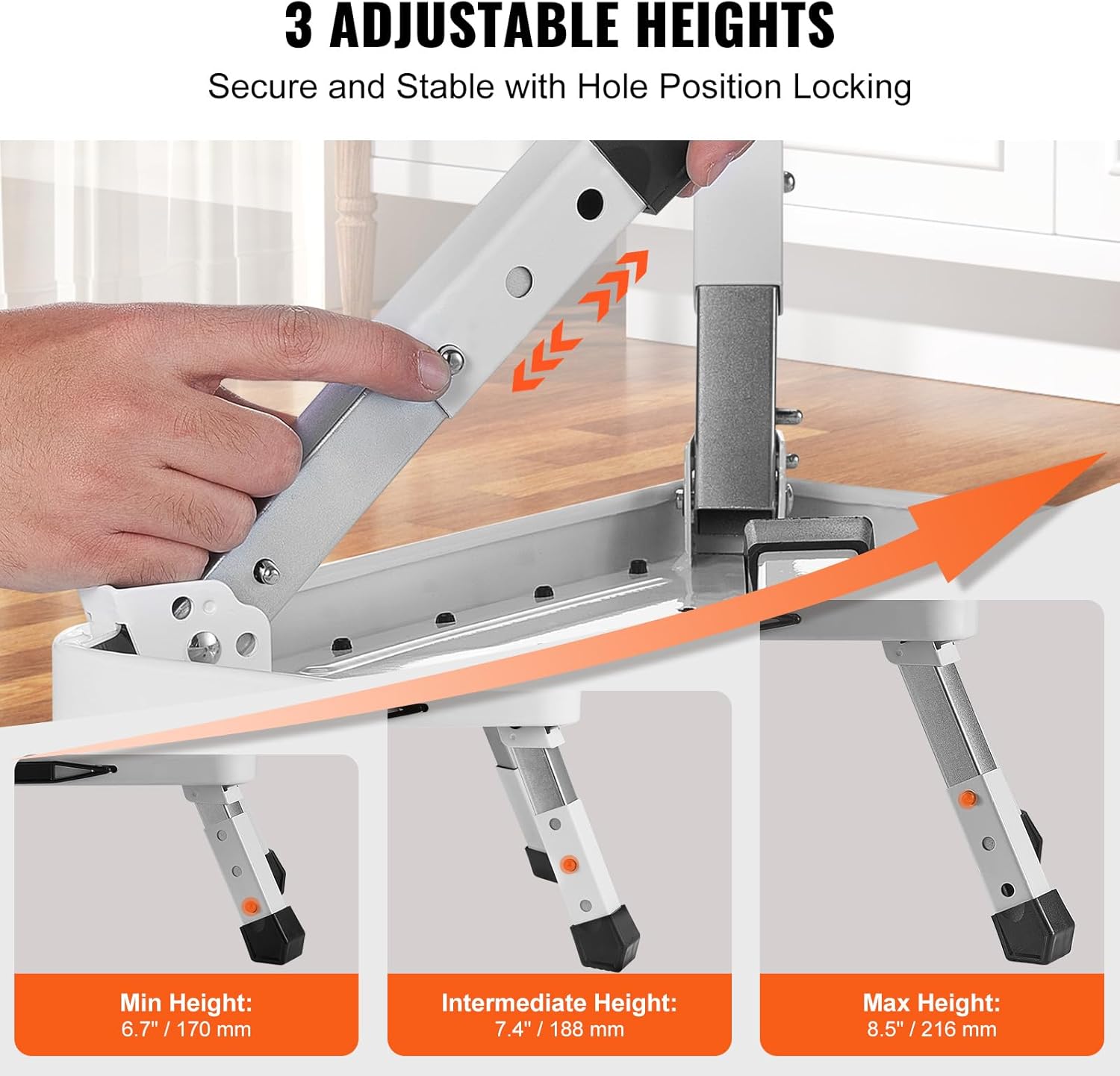 VEVOR - Marche pied pliable 1 marche, 3 hauteurs, 150kg, acier, antidérapant
