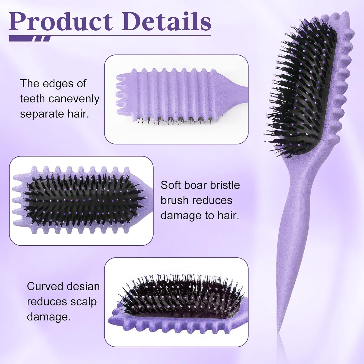 Brosse à friser - violet - design aéré, antistatique, pour boucles définies