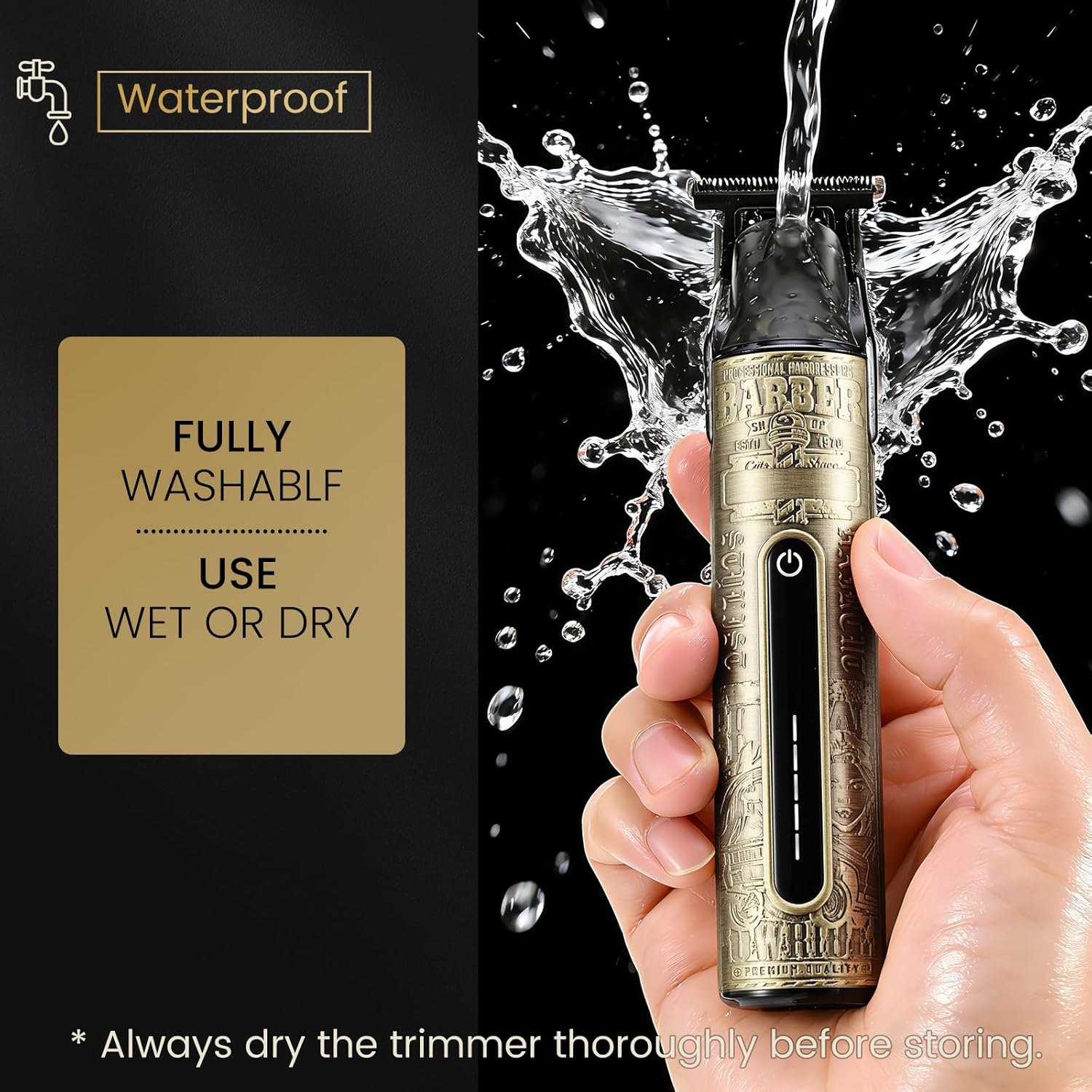 Tondeuse barbe homme - professionnelle - Charge USB Type C - 4 sabots magnétiques, IPX6, usage sec/humide