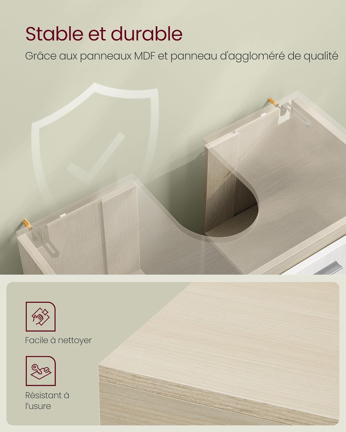 VASAGLE - meuble sous lavabo série BBK514LL01 - 30x60x64 cm, 3 tiroirs, 2 compartiments