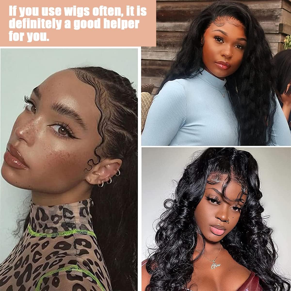 Bandes élastiques pour perruque – réglables – 3 pièces + brosse – maintien optimal