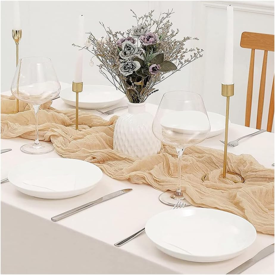 Chemin de table - mousseline gaze de coton 90x300cm beige rustique
