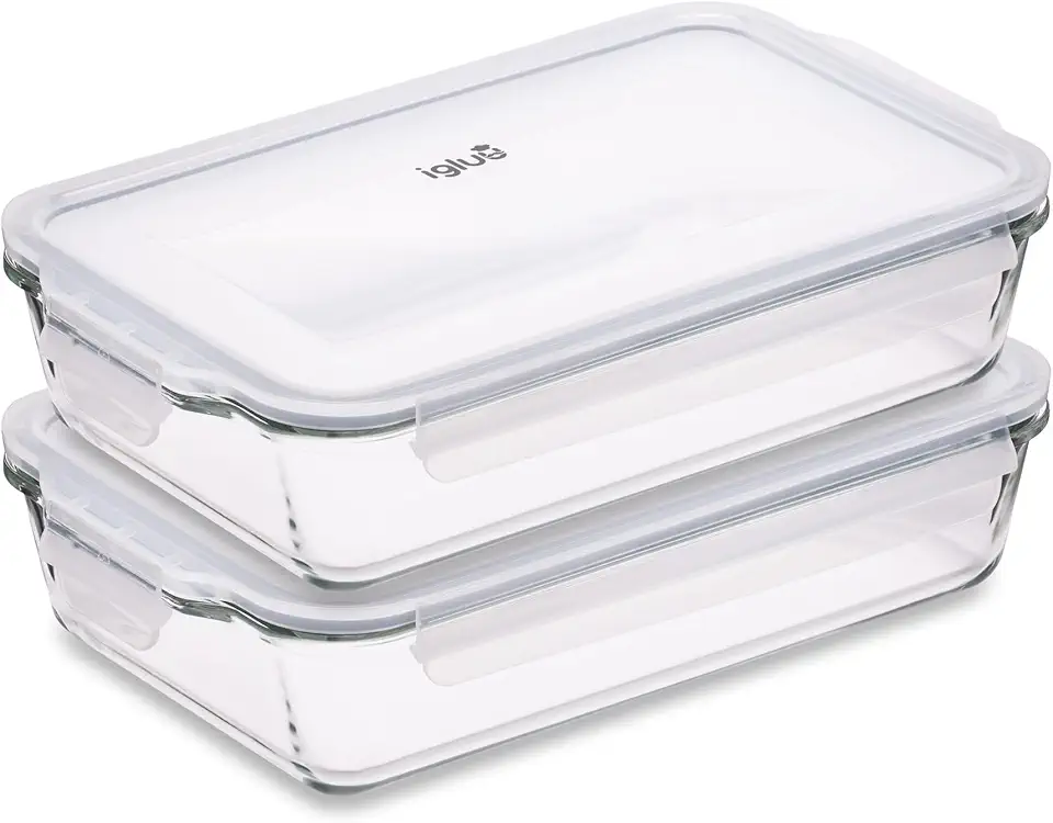 Igluu - Plat à lasagnes verre borosilicate 2,2L - lot de 2, hermétique, compatible four et micro-ondes