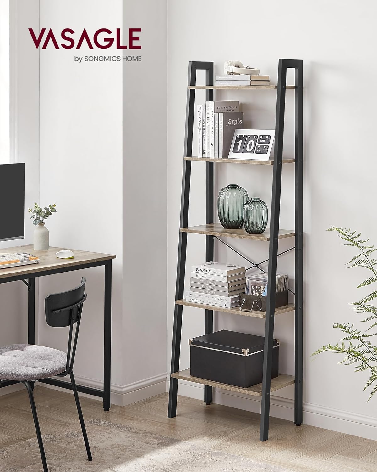 VASAGLE - Étagère 5 niveaux moderne acier, 50x30x150cm, LLS045B50