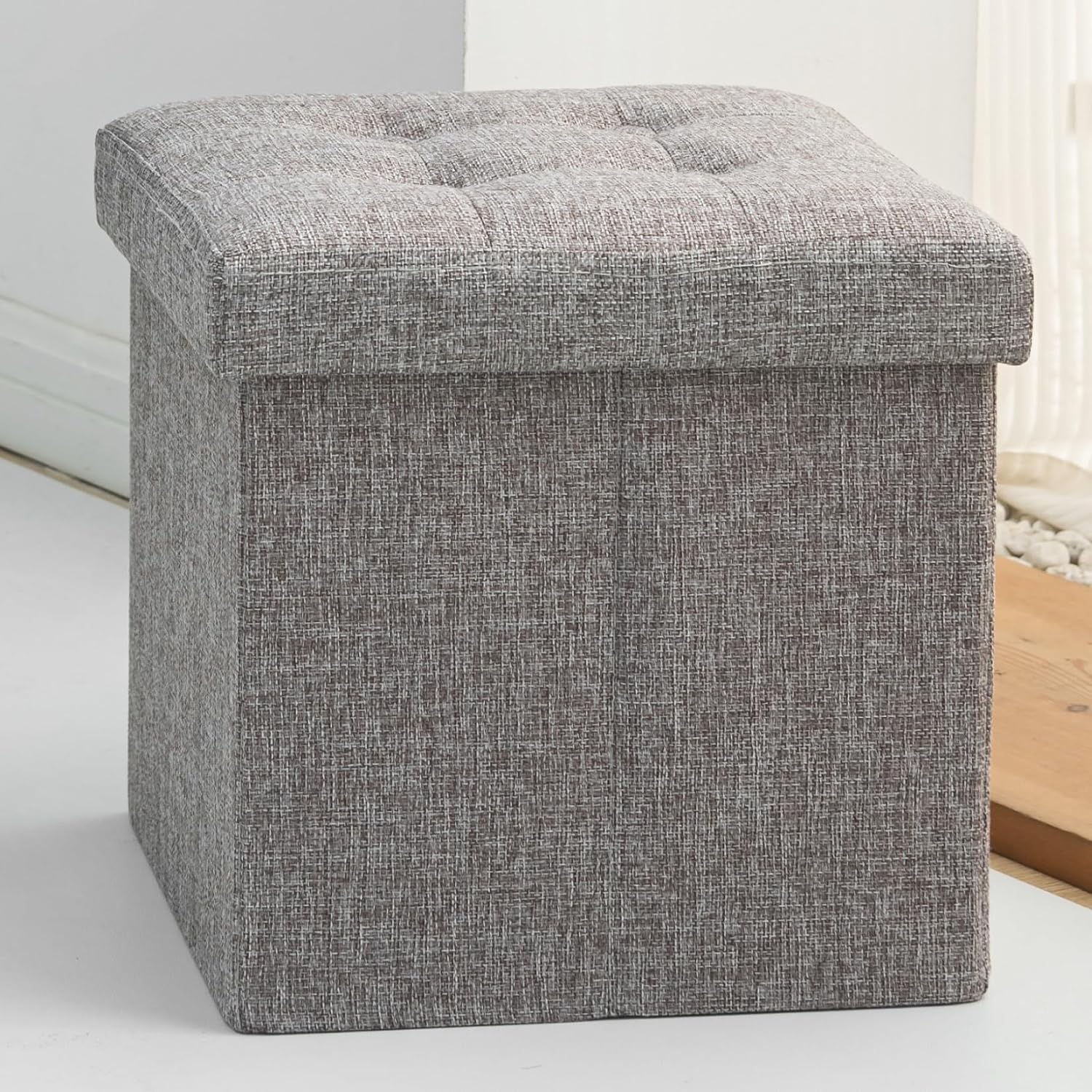 Oak & Tea - pouf coffre pliant 30x30x30cm, rangement, couvercle amovible