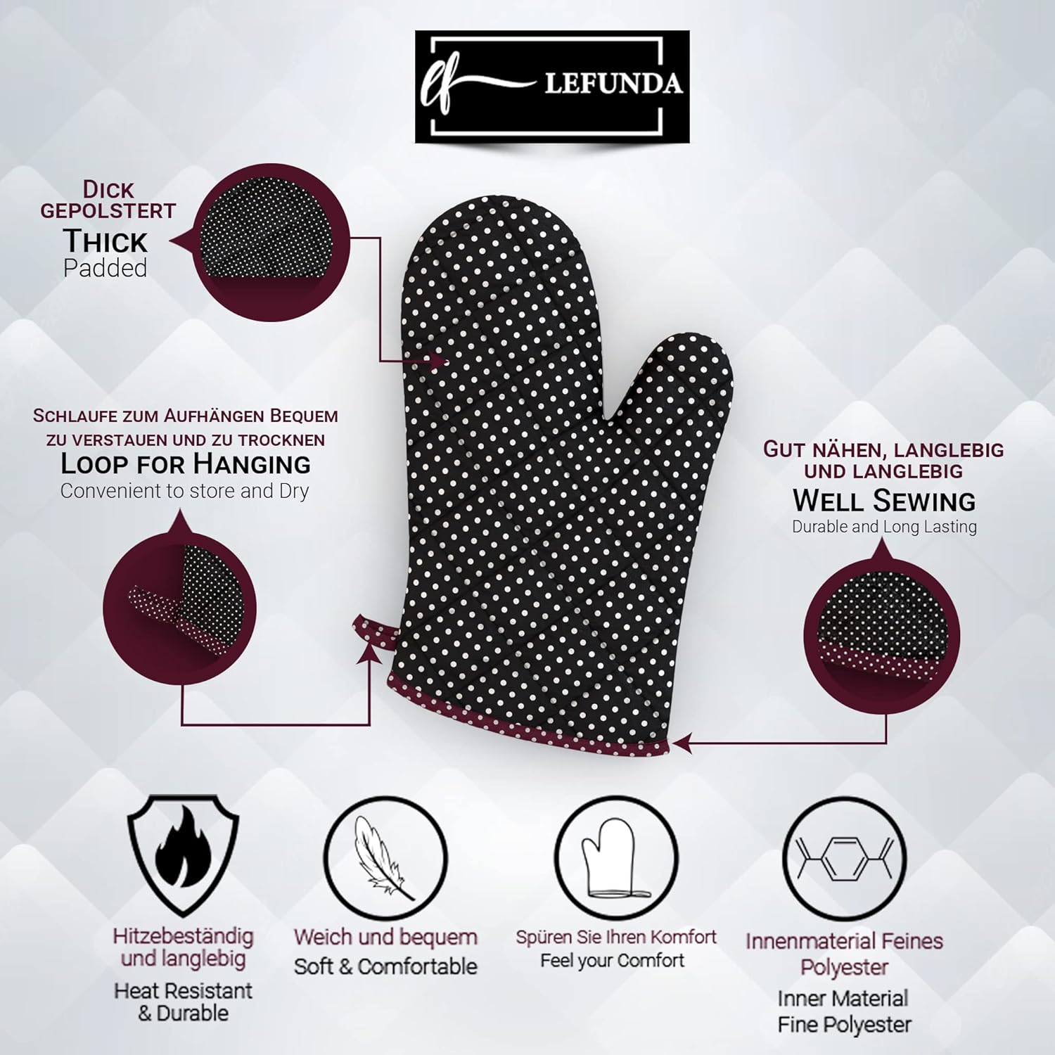 LEFUNDA - Tablier cuisine réglable, 3 poches, étanche, longues lanières