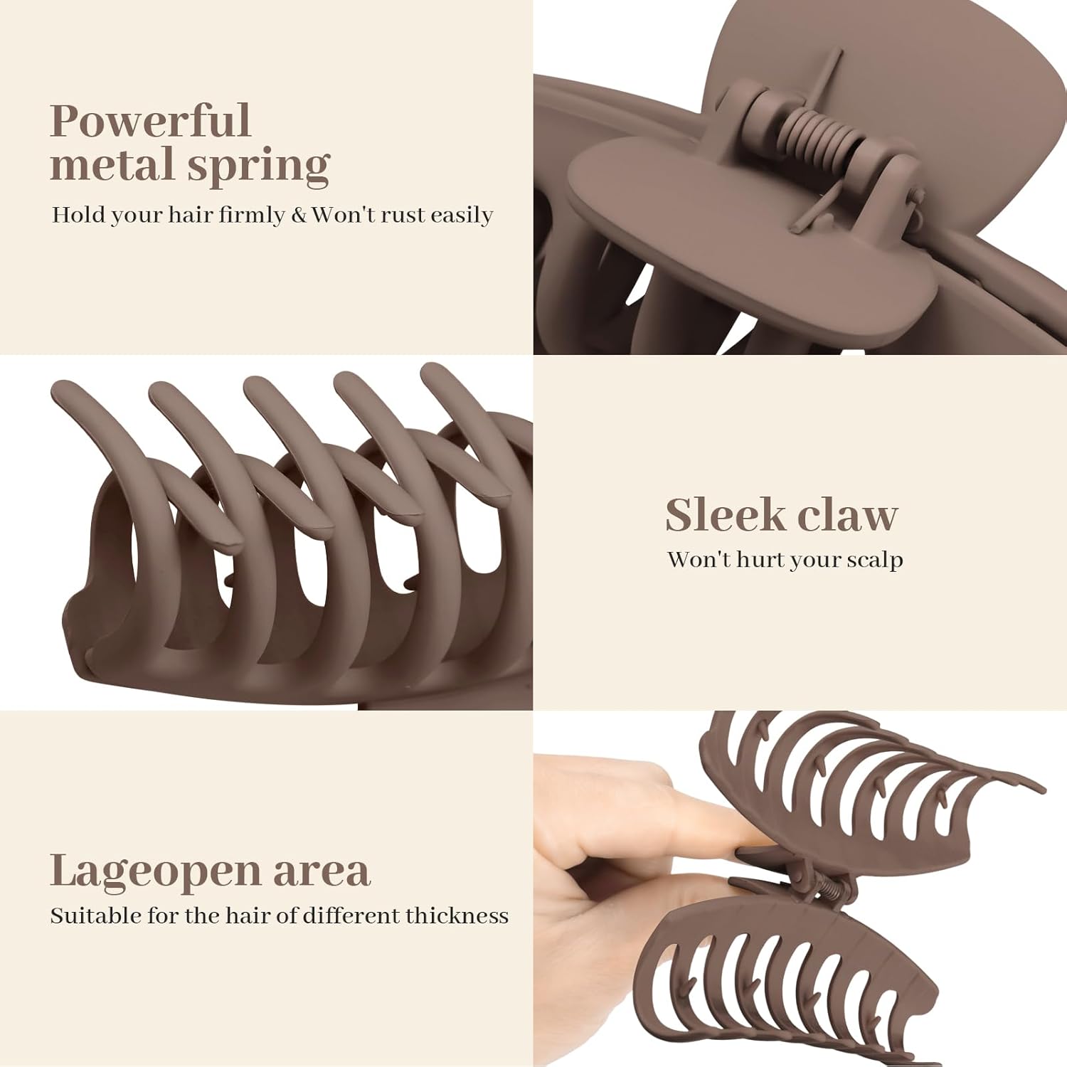 Kavya - 8 pinces cheveux femme - 10.5cm - grip antidérapant, épais