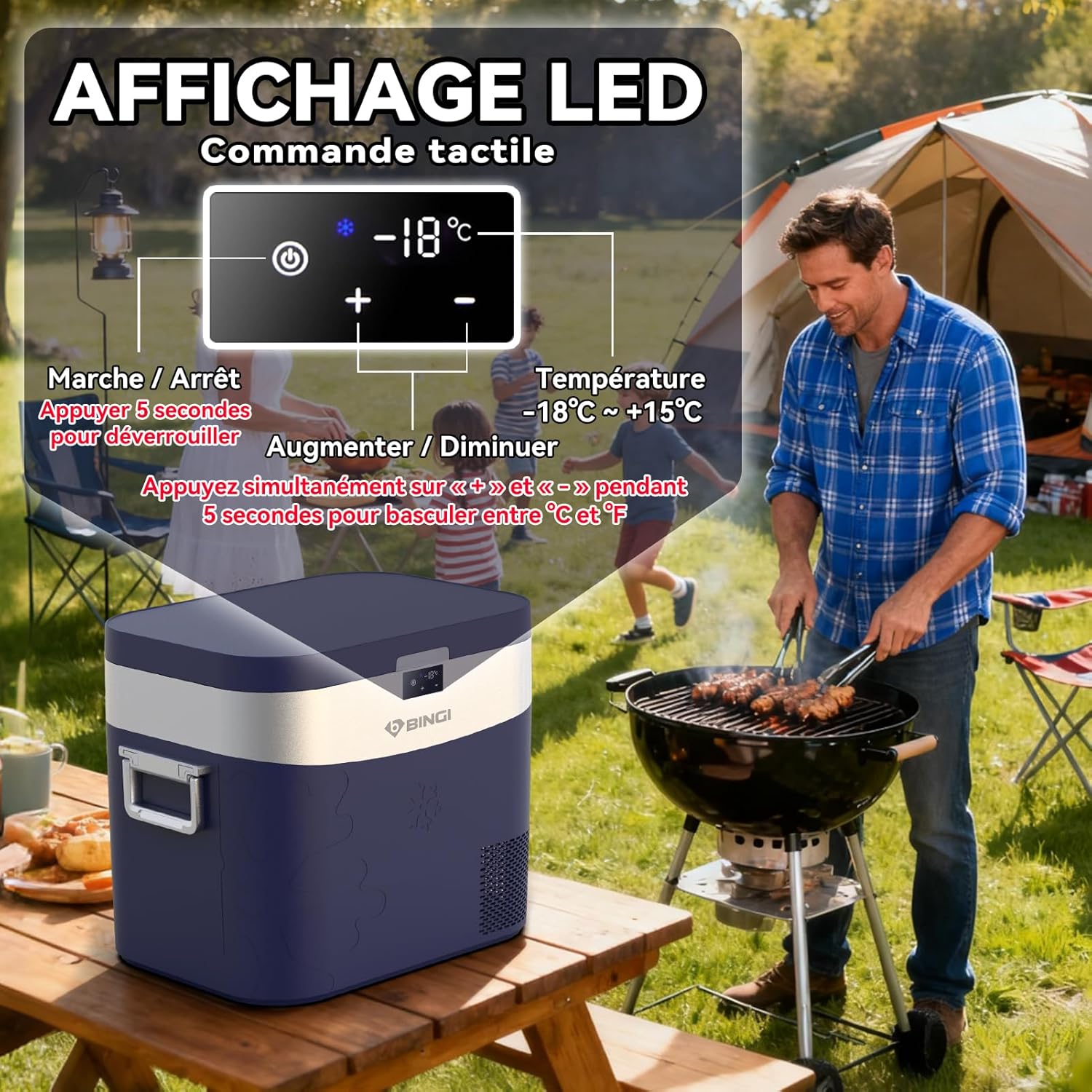 BINGI - Réfrigérateur voiture série compression 22L -18°C à +20°C