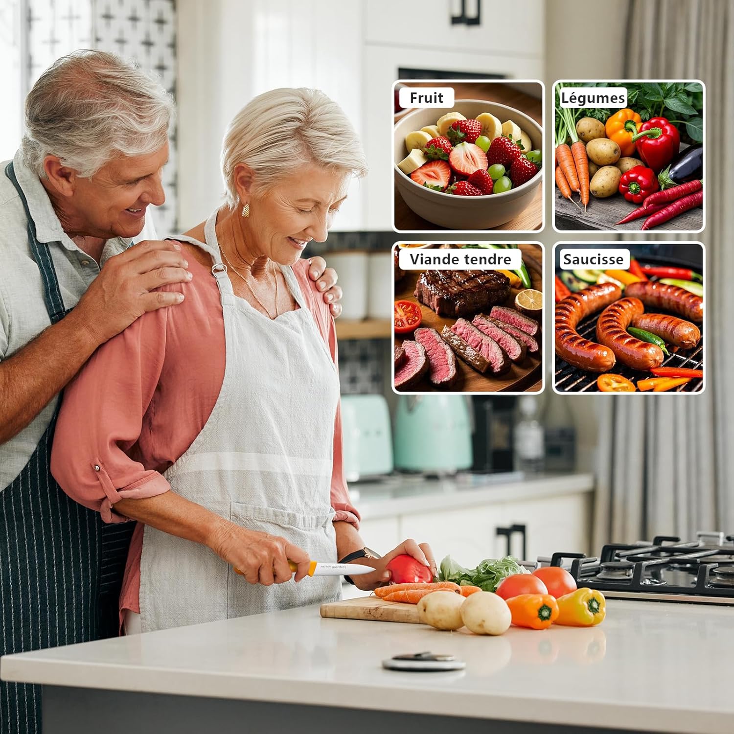 Couteaux à légumes - 6 pièces inox, manche ergonomique, lavable, colorés