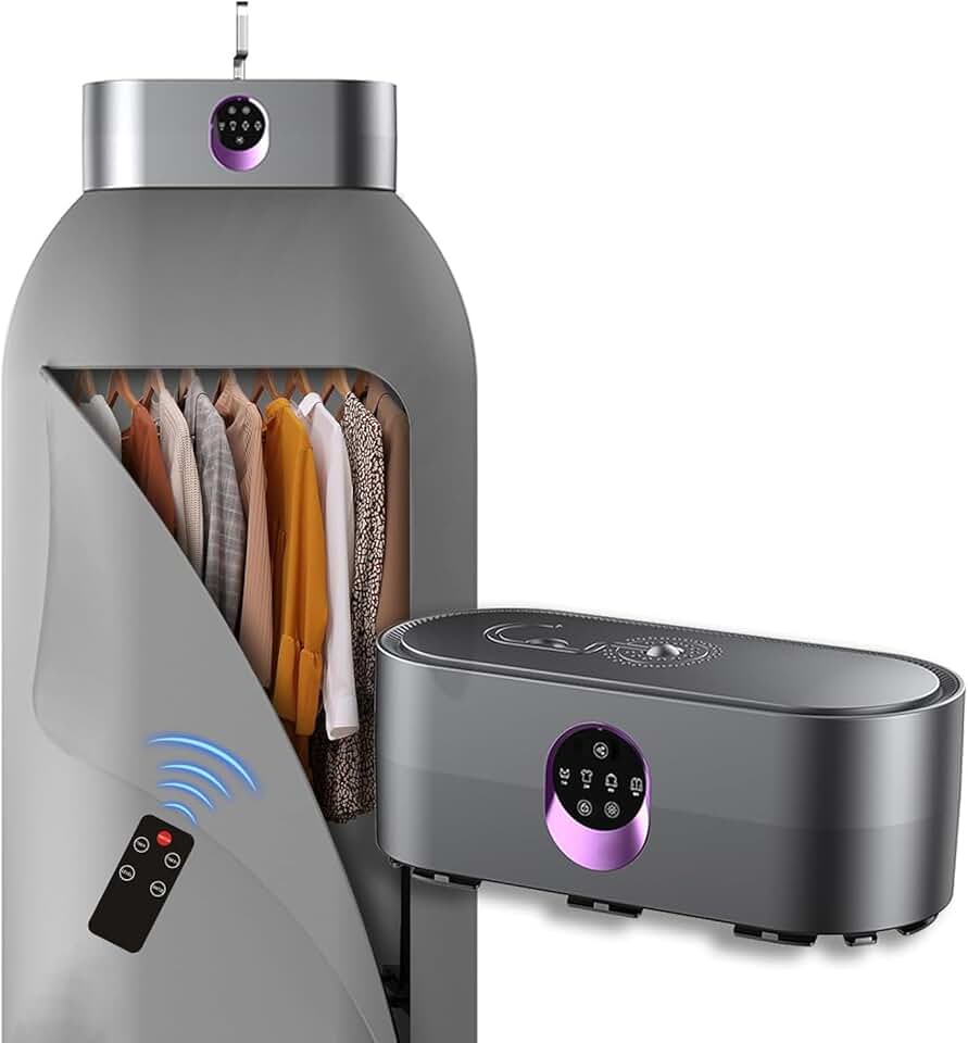 Mini sèche-linge pliable, compact, minuterie auto, portable, gris