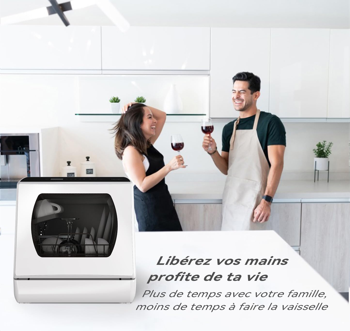 Hermitlux - Mini lave-vaisselle 4 couverts compact, 5 programmes, stérilisation 75°C, 5L/robinet