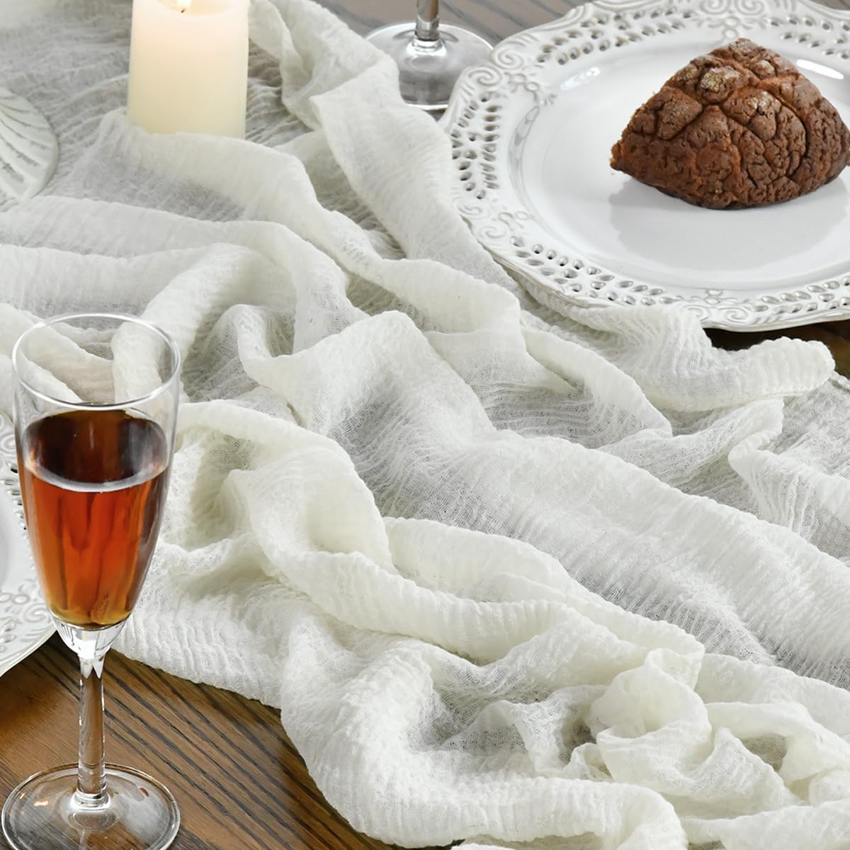 Artoid Mode - chemins de table bohème 400cm - mousseline blanc laiteux