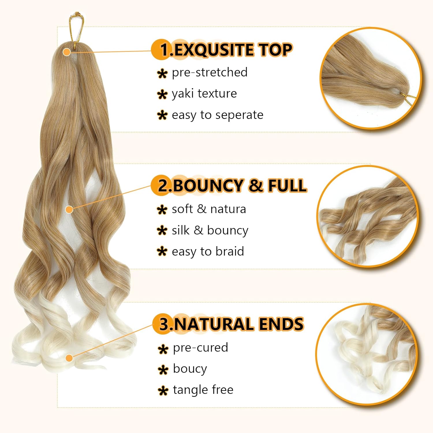 Meches Boucle - French Curl 56cm - 7 Paquets Cheveux Bouclés 27/613