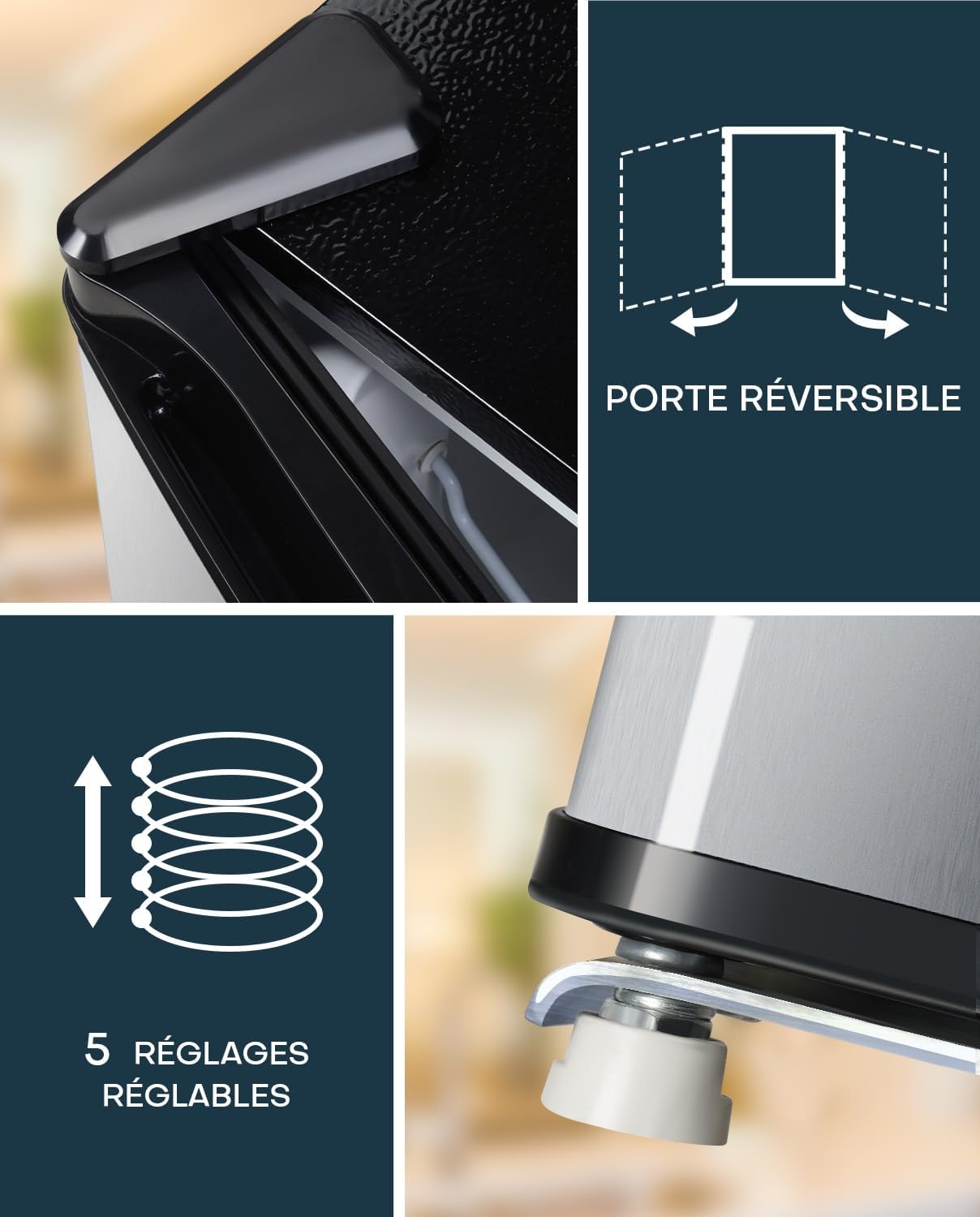 Upstreman - FR17 - 46L mini frigo avec congélateur, silencieux, inox