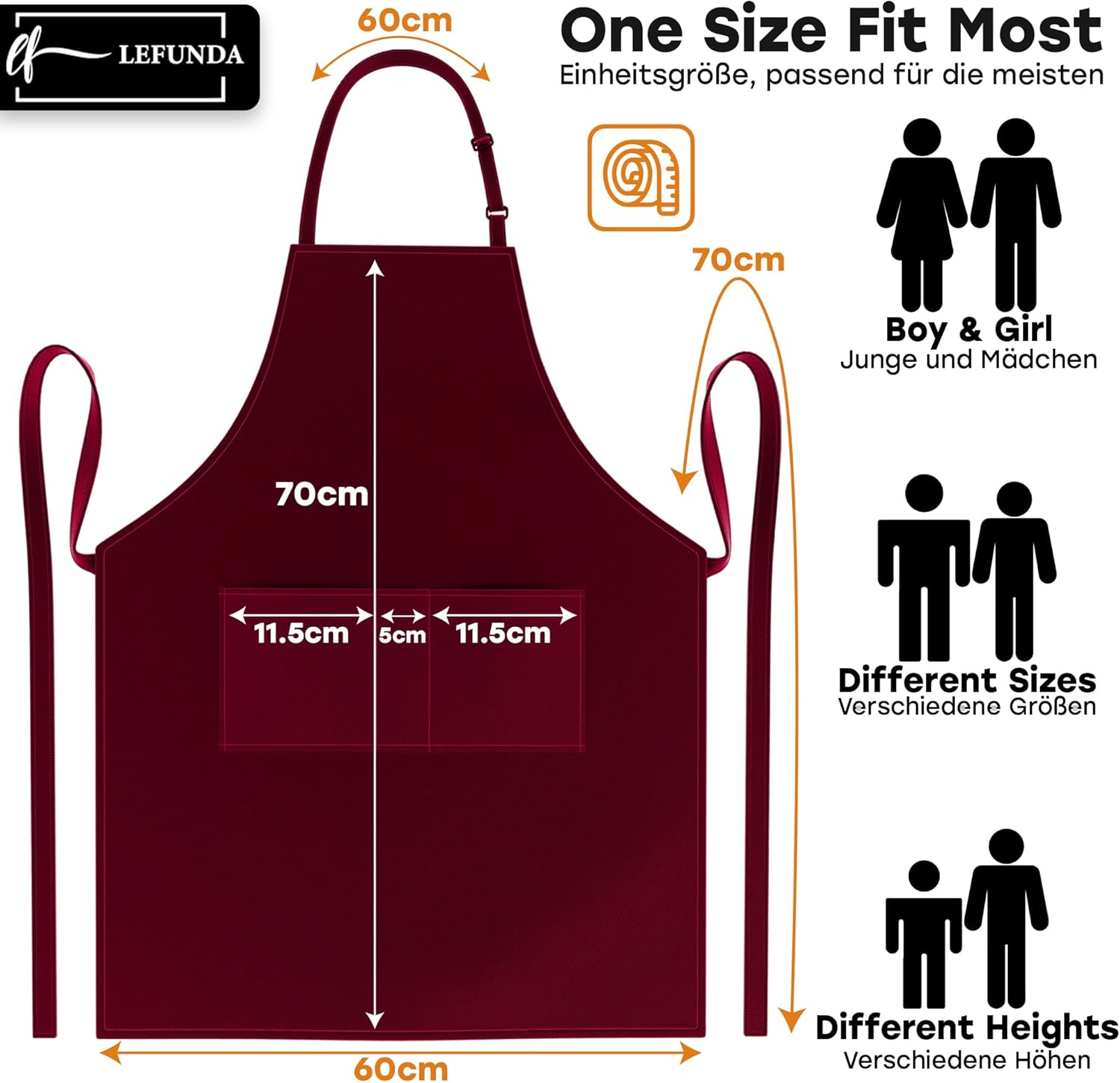 LEFUNDA - tablier cuisine réglable étanche 3 poches, longues lanières