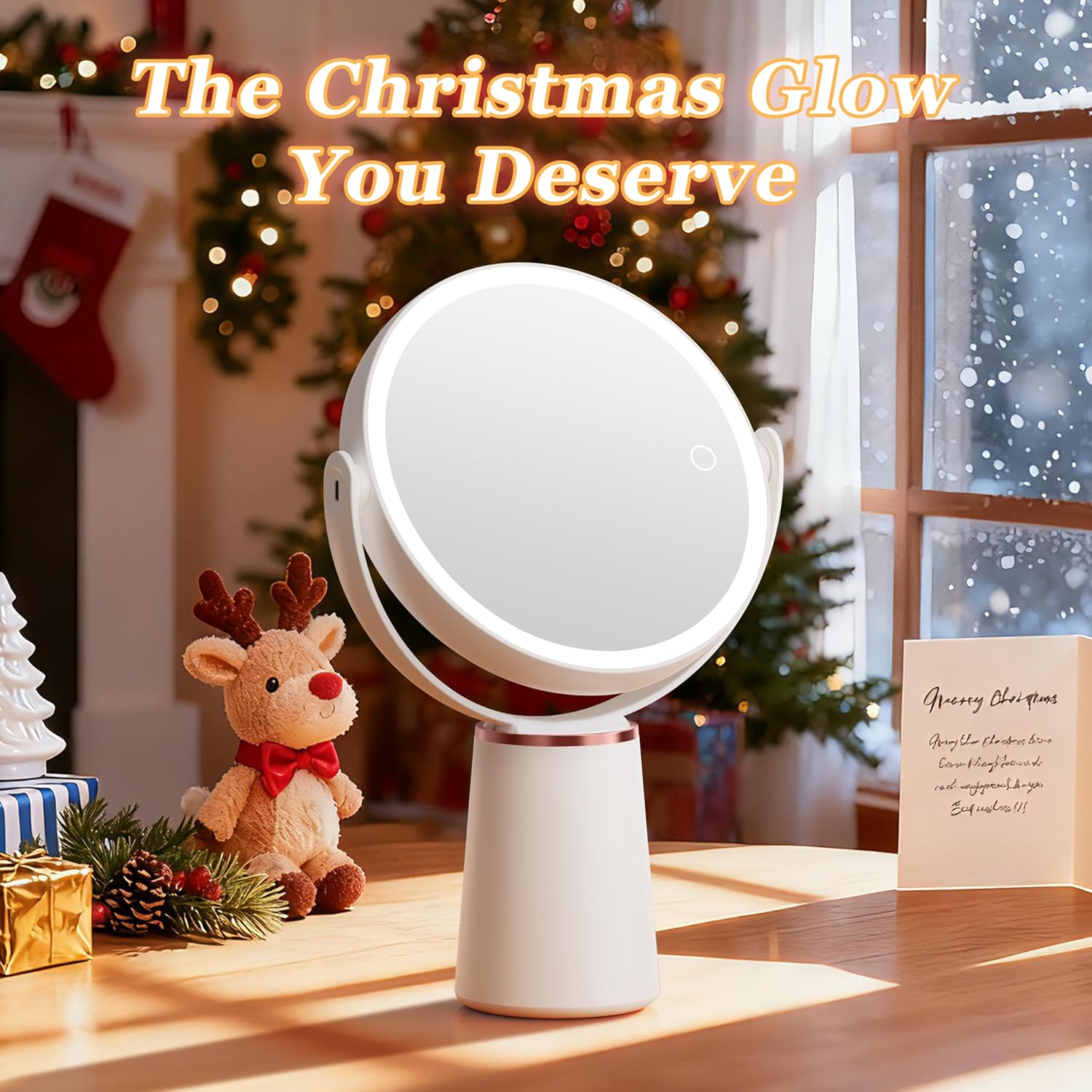 Auxmir - miroir grossissant double face - 64 LED, 3 couleurs, 2000mAh, rotation 360°