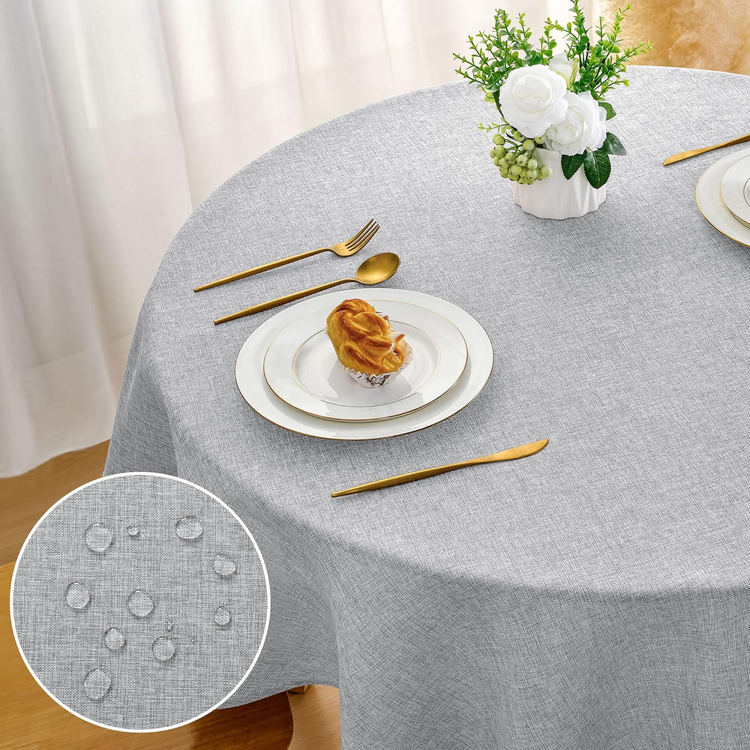 DWCN - nappe ronde lin effet 120cm - imperméable, anti-tache