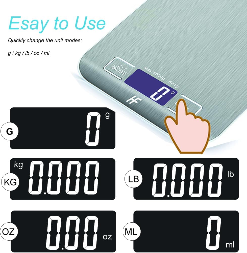 HomeFashion - balance cuisine électronique - 5kg/1g - LCD, tare, inox, piles incluses