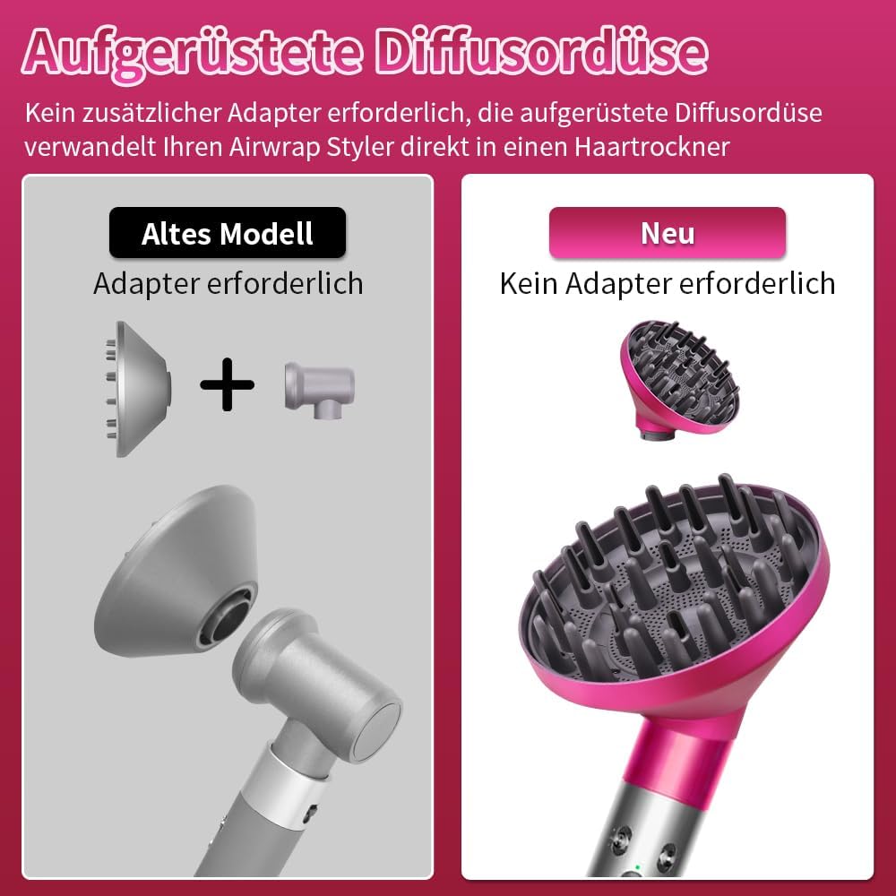 Dyson - Airwrap diffuseur cheveux longs - Accessoire sèche-cheveux - Pour cheveux ondulés et bouclés - rose