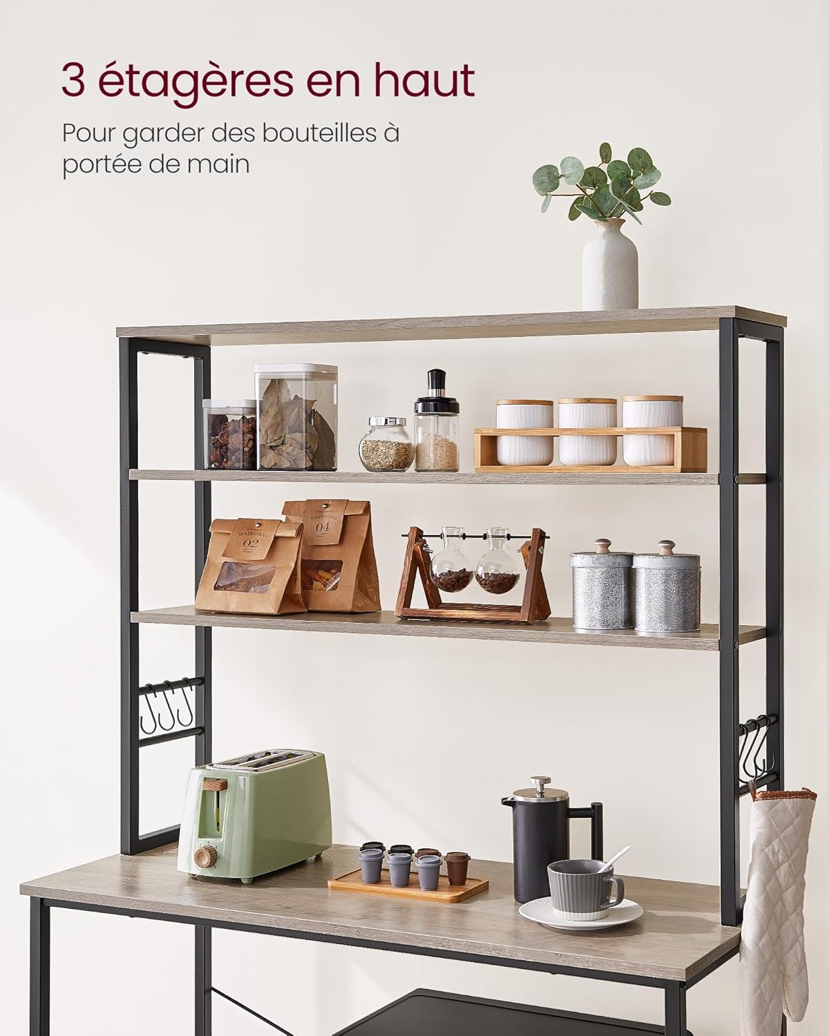 VASAGLE - étagère cuisine série KKS - 100x40x167 cm - 6 étagères, 6 crochets, acier industriel - KKS039K02