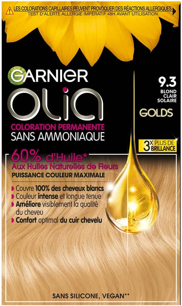 Garnier - Olia - coloration permanente sans ammoniaque, blond clair, huiles fleurs (9.3)