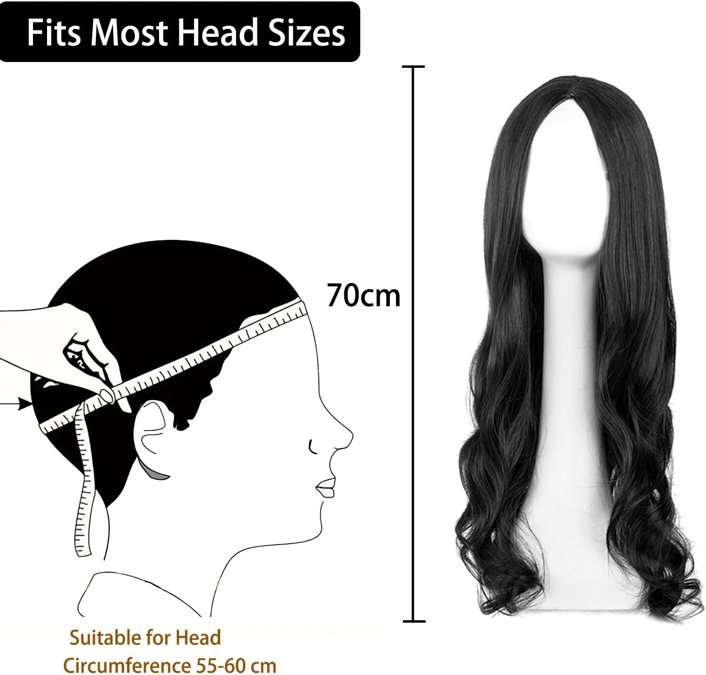 Perruque femme - longue ondulée 27'' - idéale cosplay fête - noir