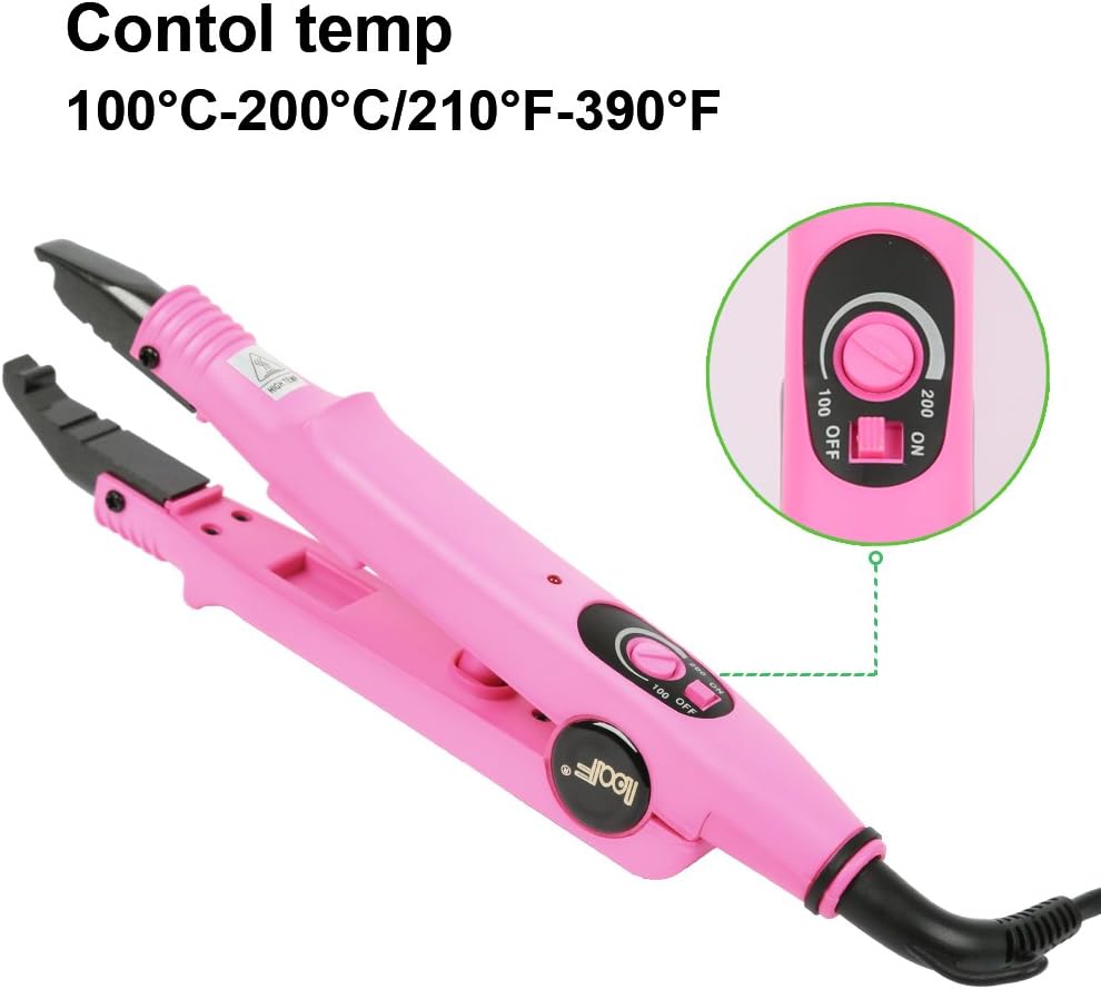 Qliver - Pince professionnelle extension cheveux - Température constante - Rose