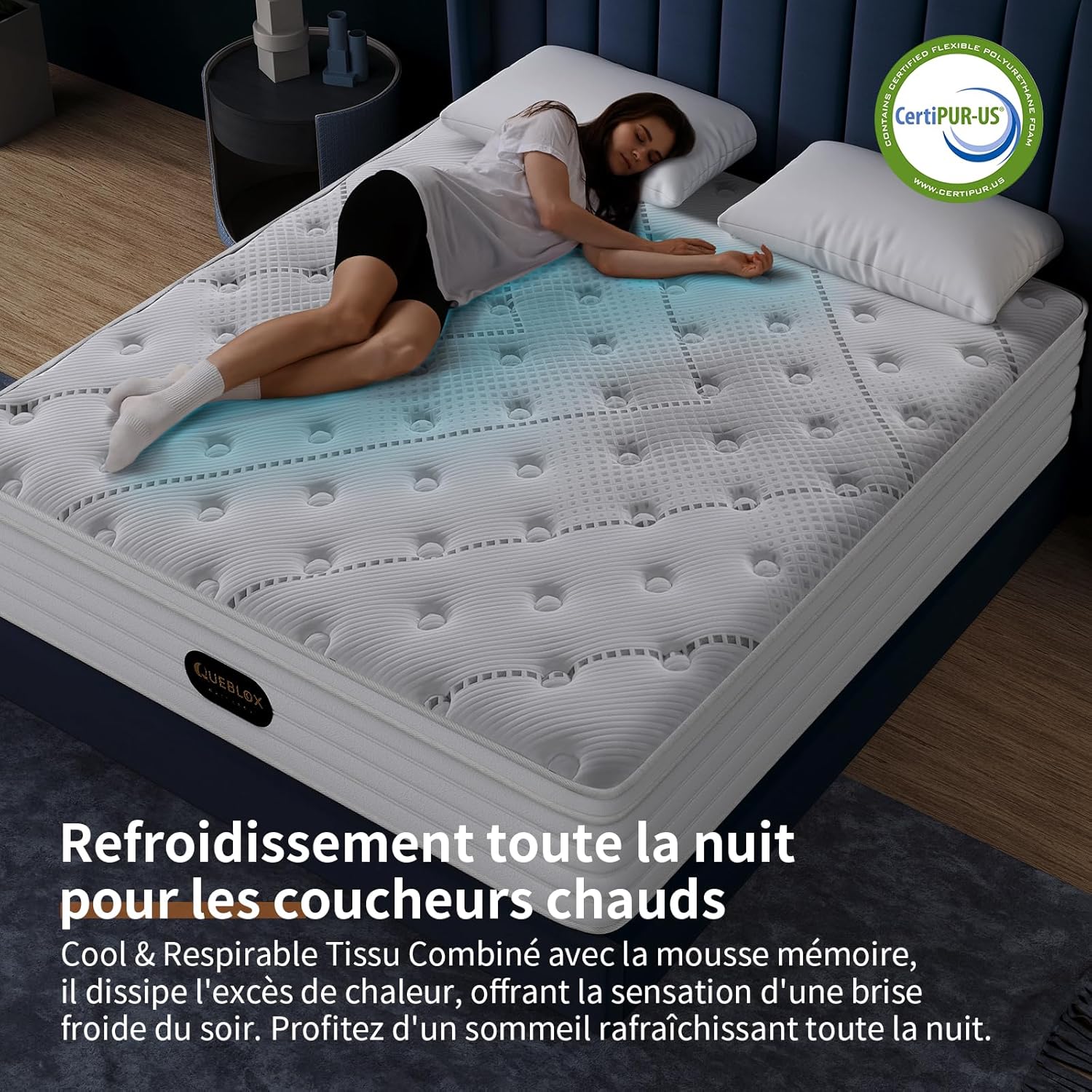 Matelas - 7 zones - 90x190x28 cm - ressorts ensachés, fermeté moyenne