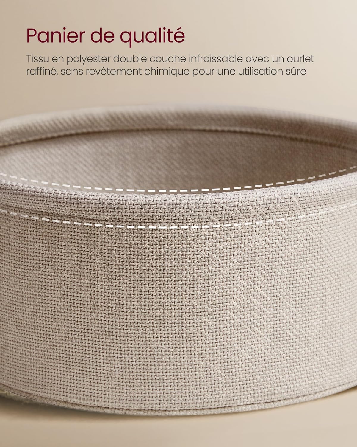 VASAGLE - Petite table basse ronde - compacte, panier tissu, blanc/marron LET223W10