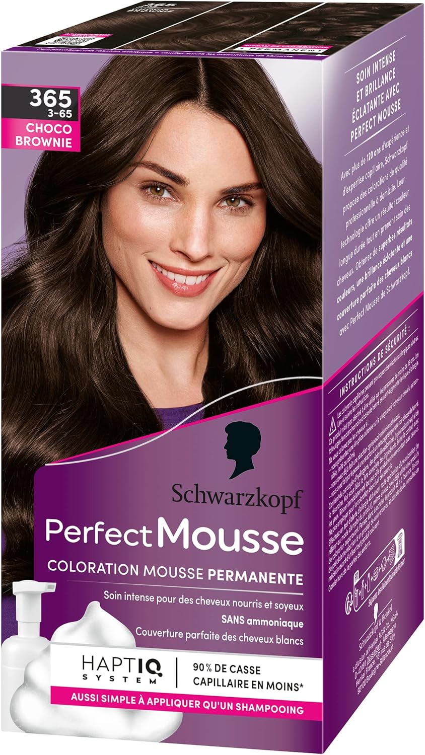 Schwarzkopf - Perfect Mousse - coloration permanente sans ammoniaque - soin naturel, Choco Brownie, 365