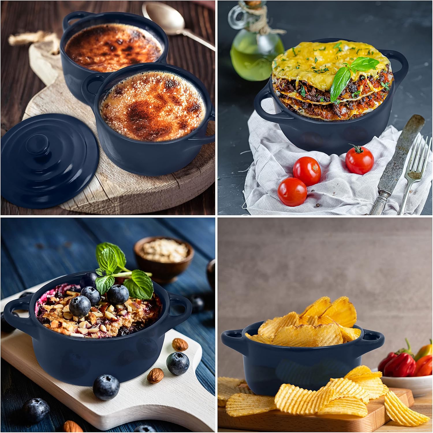 Belle Vous - Mini cocottes céramique 170ml - lot 4, couvercles, poignées