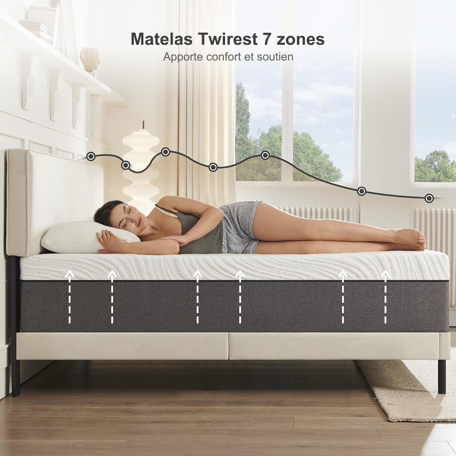 Matelas - mousse mémoire, 120x190 cm, 18 cm, 7 zones, réversible