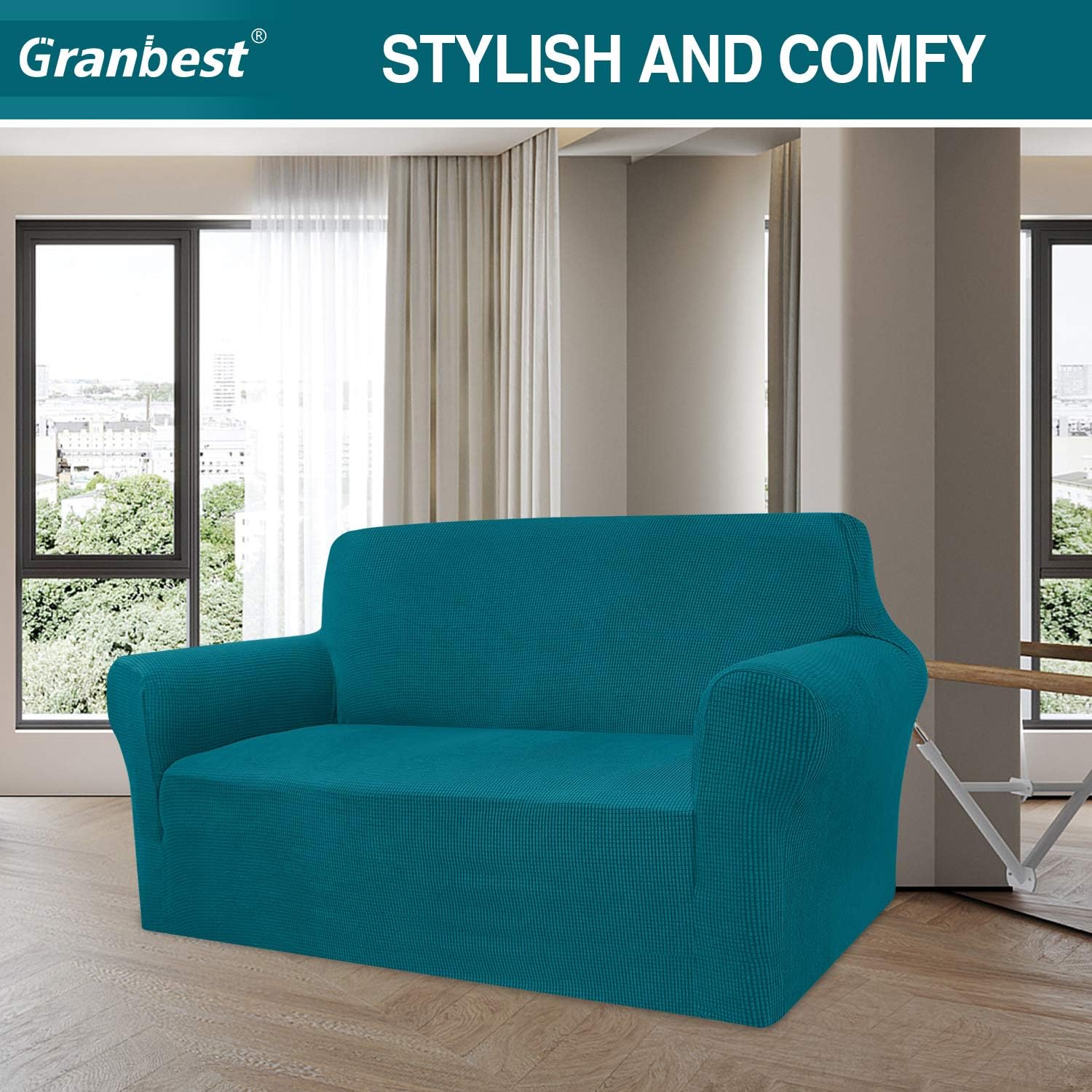 Granbest - housse canapé moderne - 2 places - tissu jacquard élastique, protection animaux, bleu sarcelle