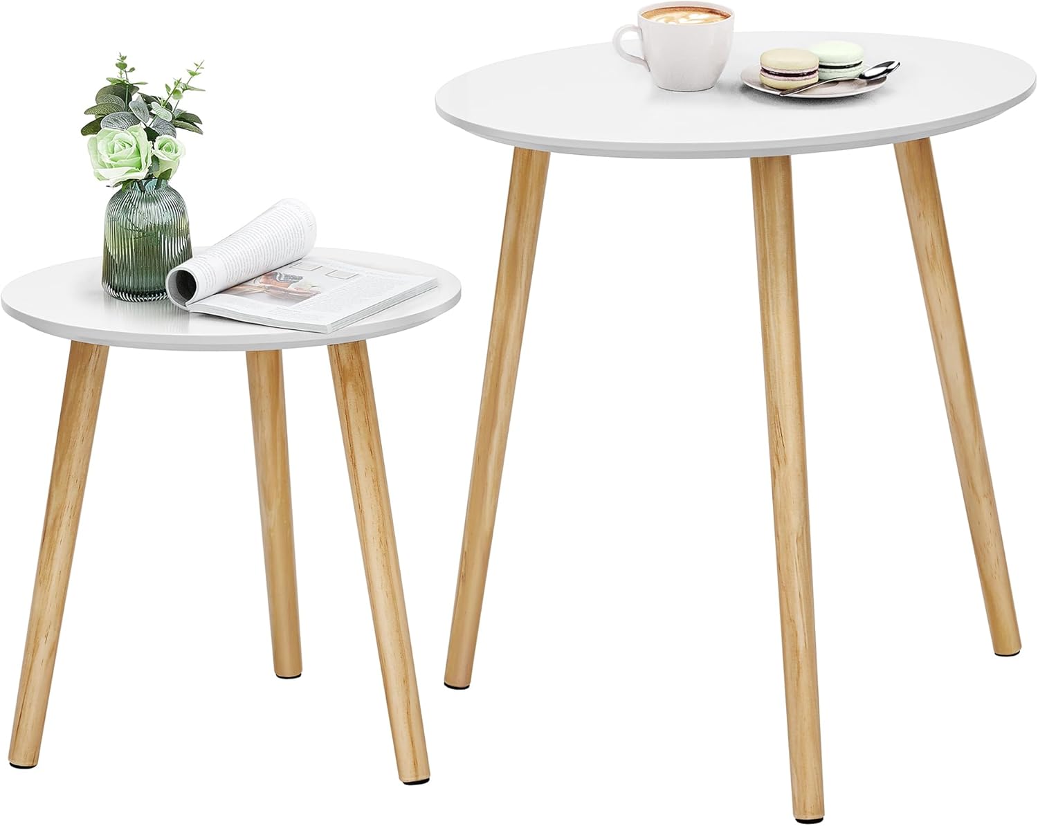 SONGMICS - table basse ronde scandinave, pin blanc bois, lot 2, LET07WN