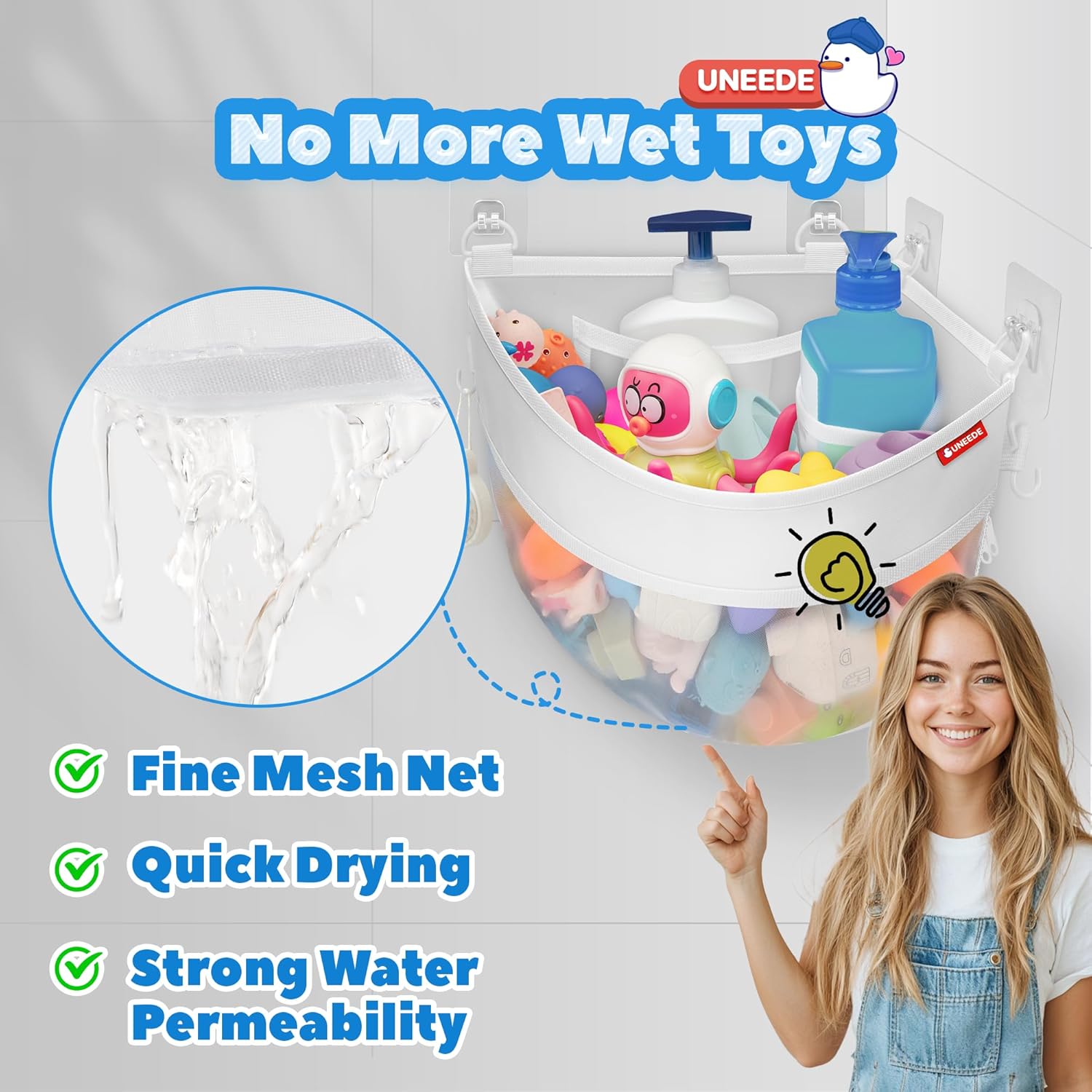 UNEEDE - support d’angle bain enfants - maille, séchage rapide